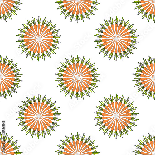 Seamless pattern with creative carrots on white background. Endless background of vegetables for your design. Vector image.