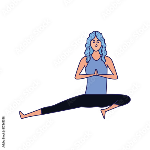 cartoon girl doing yoga icon, colorful design