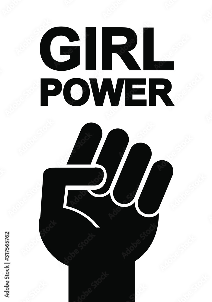Vector flat black girl power quote with female fist. Feminist slogan illustration isolated on white background Vector flat black girl power quote with female fist. Feminist slogan illustration isolated on white background