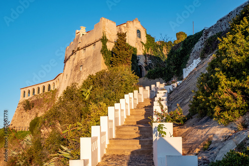 Sunrise over the ancient castle on Atlantic coast, Vila Nova de Milfontes, Portugal