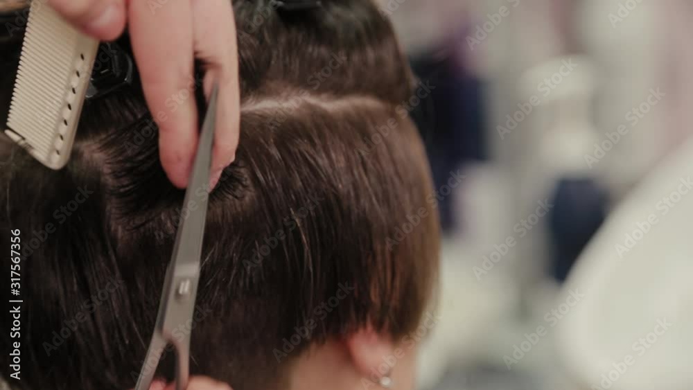 Professional hairdresser woman doing hairstyle on wet hair to client. Professional hairdresser woman doing hairstyle on wet hair to client.