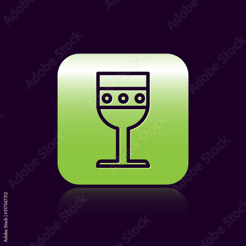 Black line Medieval goblet icon isolated on black background. Green square button. Vector Illustration