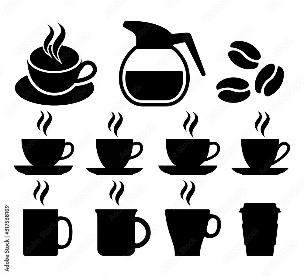 Obraz premium Coffee cups and mugs icons set. Vector illustration
