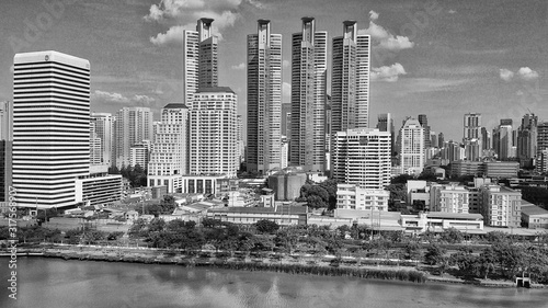 Bangkok skyline, Thailand. Aerial view of city buildings from Benjakitti Park