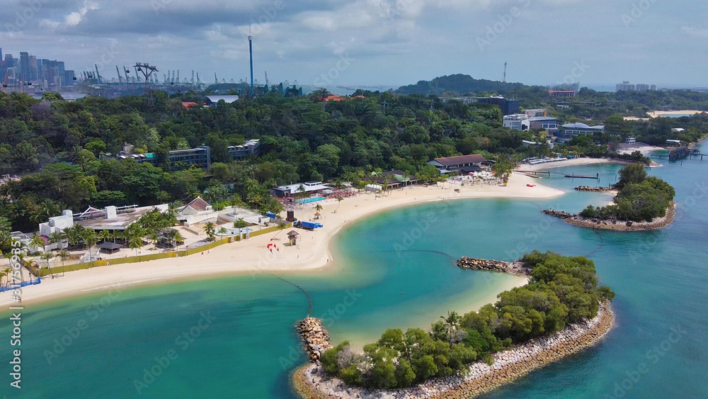 Aerial view of Siloso Beach in Sentosa Island, Singapore
