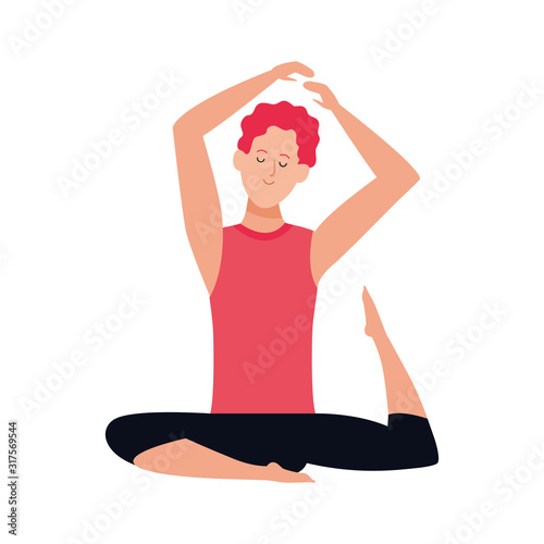 Man practicing yoga position, colorful design