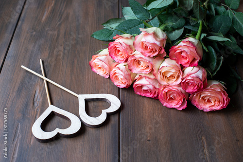 bouquet of roses , festive decoration, valentine’s day, women’s day  celebration concept , love. 