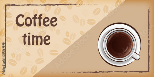 Coffee time. Vector drawing coffee with the inscription. Minimalistic design.  for cafe and restaurant menu design.