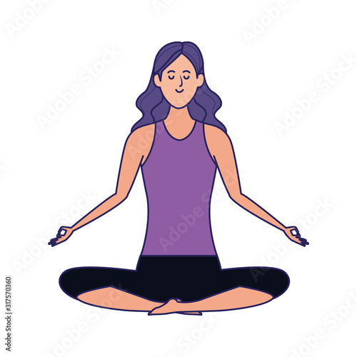 cartoon woman practicing yoga icon, colorful design