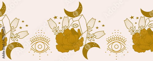 horizontal border with golden moon, diamonds and celestials