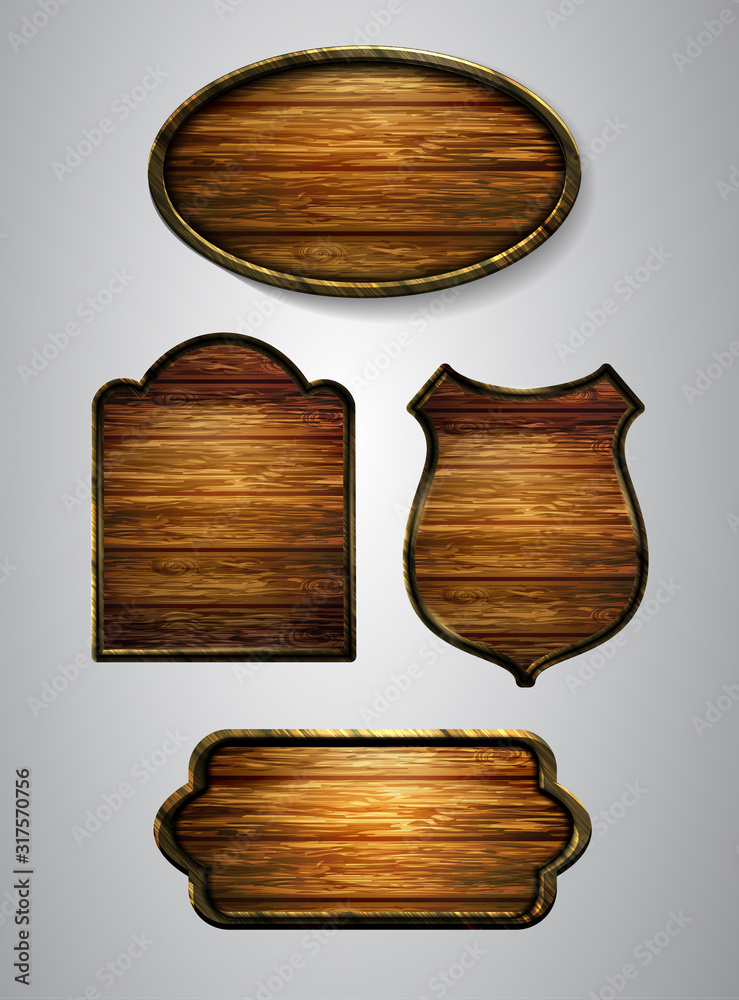 Naklejka premium Vector realistic illustration of wooden signboard