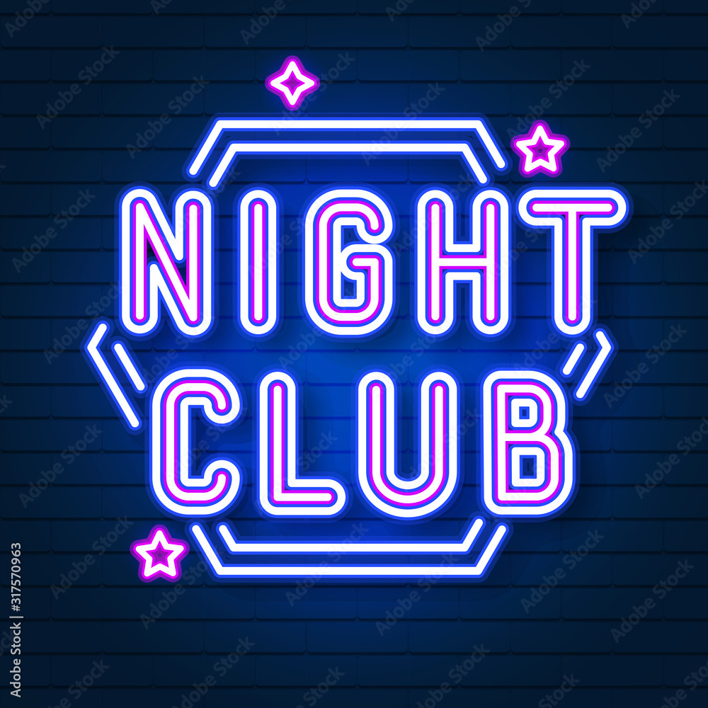 Night Club Neon Sign On A Brick Background, For Your Poster