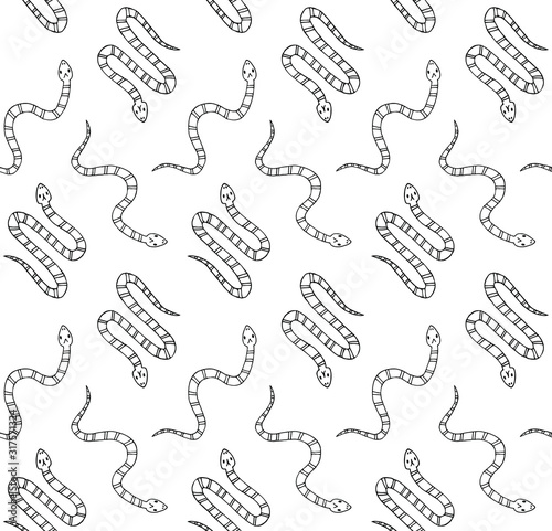 Vector seamless pattern of hand drawn doodle sketch snake isolated on white background