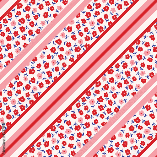 Colorful Ditsy Floral Graphic Daisies And Diagonal Stripes