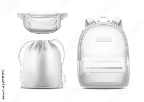 Backpack, sport bag with ropes, belt fanny pack