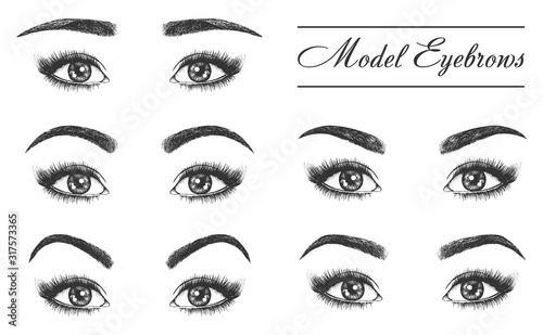 Female eyebrows, eyes and lashes, makeup styles