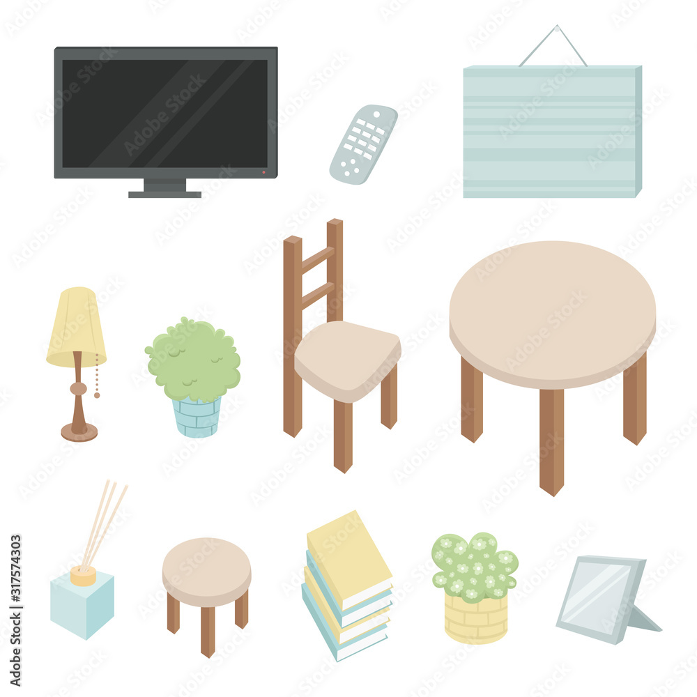 Cute set of furniture! Vector illustration, cartoon style.