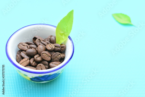  Coffee beans from the mountains of Colombia on colorful backgrounds
