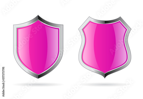 Glossy pink shields vector icon