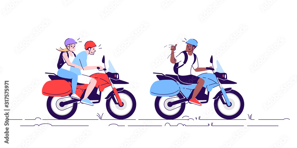 Fototapeta premium People on motorcycles flat doodle illustration