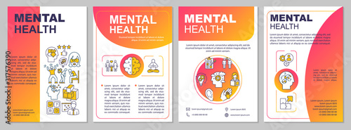 Mental health brochure template. Psychiatry flyer, booklet, leaflet print, cover design with linear icons. Psychological wellness. Vector layouts for magazines, annual reports, advertising posters