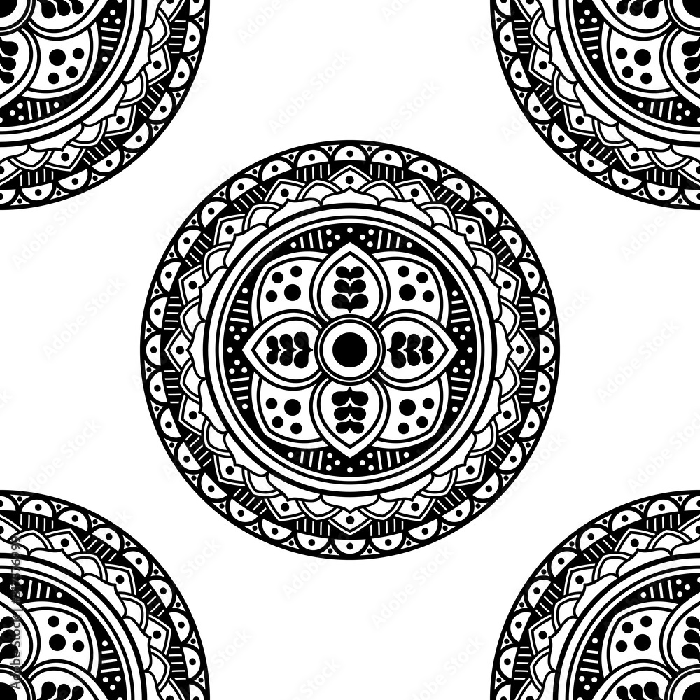 Mandala seamless pattern black and white. Islam, Arabic, Pakistan, Moroccan, Turkish, Indian, Spain motifs Mandala seamless pattern black and white. Islam, Arabic, Pakistan, Moroccan, Turkish, Indian, Spain motifs