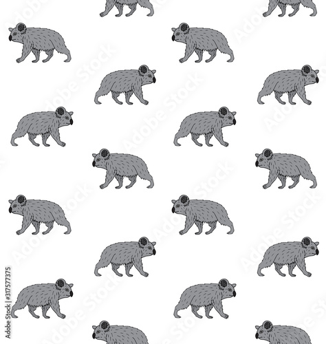 Vector seamless pattern of hand drawn doodle sketch colored walking koala isolated on white background