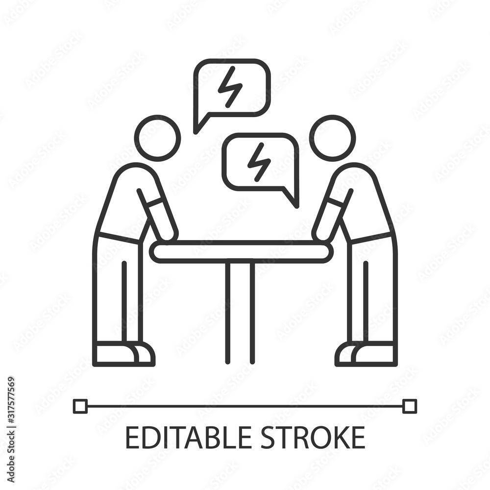 Negotiation pixel perfect linear icon. Dialogue between parties. Argument. Opposing interests. Thin line customizable illustration. Contour symbol. Vector isolated outline drawing. Editable stroke Negotiation pixel perfect linear icon. Dialogue between parties. Argument. Opposing interests. Thin line customizable illustration. Contour symbol. Vector isolated outline drawing. Editable stroke