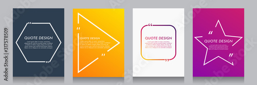 Vector minimalist posters set. Quote frames blank templates set. Isolated textbox. Text in brackets. Citation empty speech bubbles. Color background. Simple color shape. Book page, cover, flyer design
