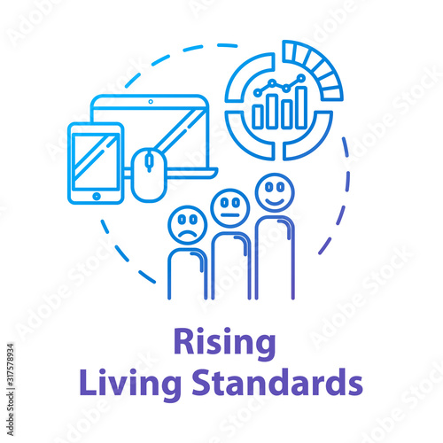 Rising living standards concept icon. Level of goods and services. Industrial market. Class disparity. Quality of life idea thin line illustration. Vector isolated outline RGB color drawing
