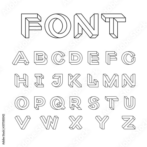 Impossible Geometry letters. Impossible shape font design, alphabet letters and numbers vector illustration. Geometric font. Vector illustration 10 eps