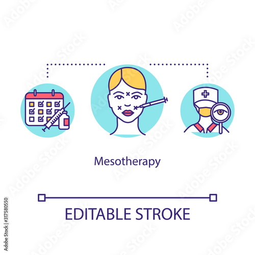 Mesotherapy concept icon. Injection with vitamin and hormone. Facial anti-aging treatment. Beauty procedure idea thin line illustration. Vector isolated outline RGB color drawing. Editable stroke