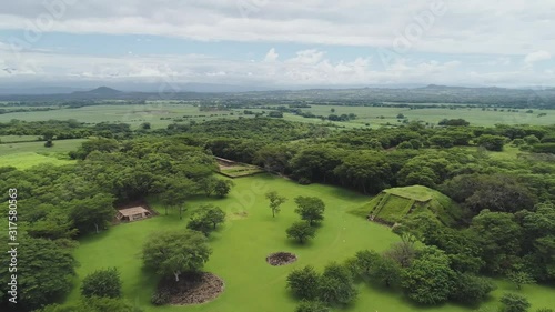 An aerial view of the historical archeological site of Cihuatán in El Salvador, Central America photo