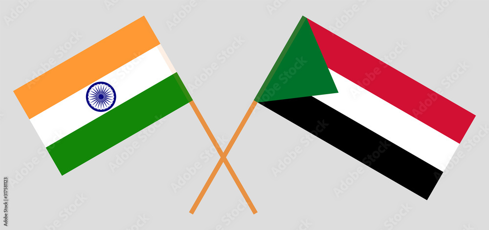 Crossed flags of Sudan and India. Official colors Crossed flags of Sudan and India. Official colors