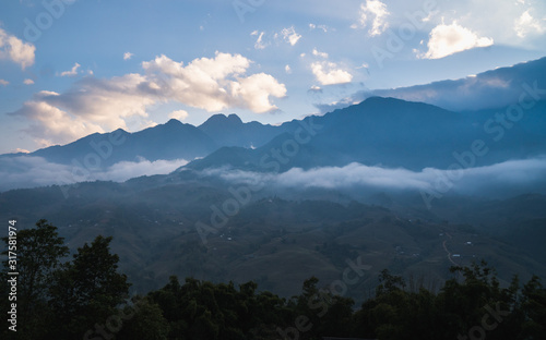 Beautiful panoramic view of the hills from Sa Pa region in Vietnam, Hoàng Liên Son Mountains, in Lao Cai Province, Asia
