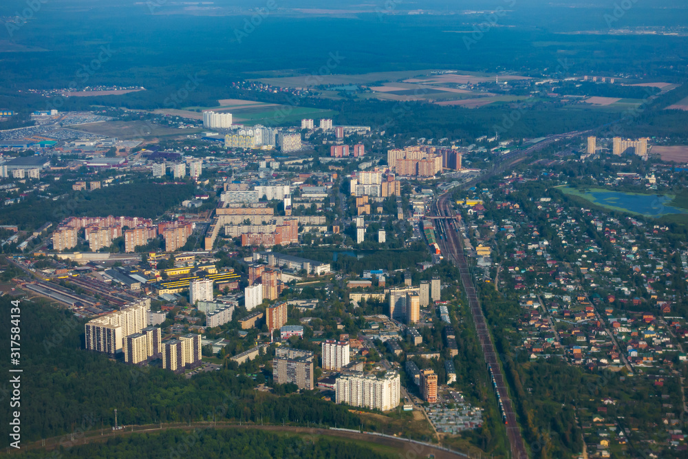 Aerial view of multi-storey houses district