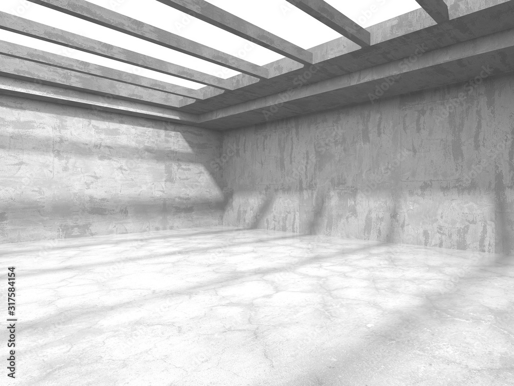 Dark concrete empty room. Modern architecture design