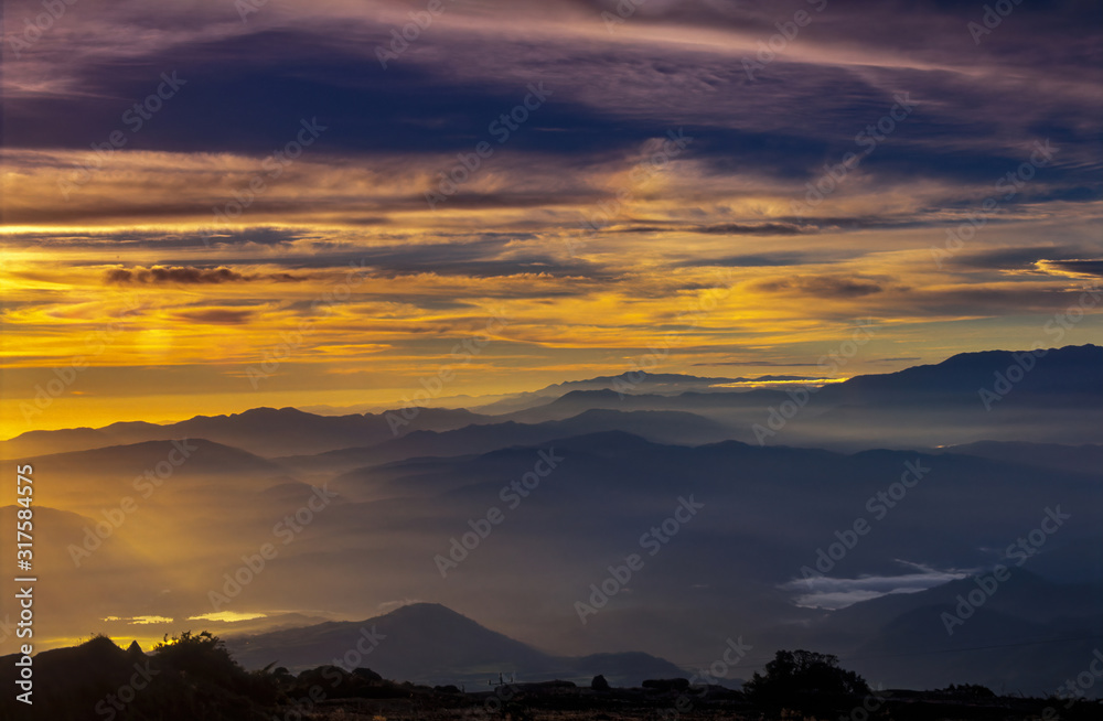 South east view from Turrialba volcano in Costa Rica at sunrise