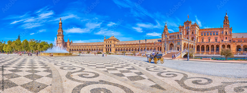 Fototapeta premium The tourist carriage in Plaza de Espana in Seville, Spain