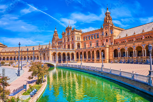 The narrow canal in Plaza de Espana in Seville, Spain