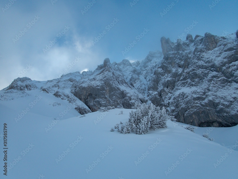 winter skitouring areaarounf Laufener hutte in tennengebirge in austria