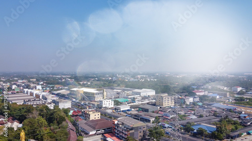 Wat Samphran Dragon Temple near Bangkok, Thailand. Aerial panoramic view from drone photo