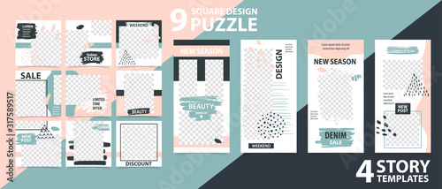 Trendy editable template for social networks stories and posts, vector illustration.
