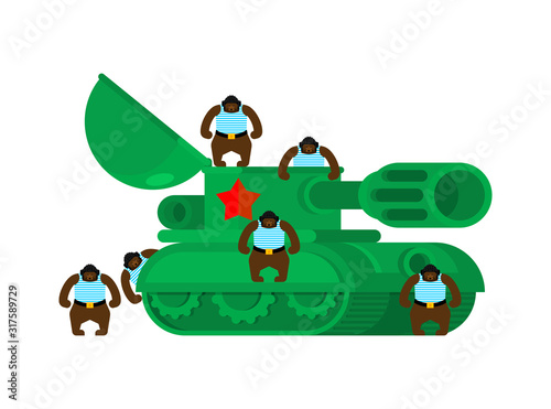 Bear Tankman. beast in tank. Greeting card Template 23 February. Defender of Fatherland Day. Template for postcard, poster, flyer