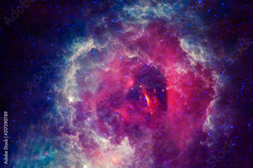 Fototapeta Naklejka Na Ścianę i Meble -  Bright red nebula with stars. Elements of this image were furnished by NASA.
