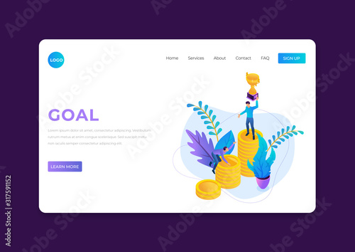 Goal landing page template. Success vector illustration website mock up. Responsive website design for corporate presentation. Creative marketing graphic design for modern start up advertising.