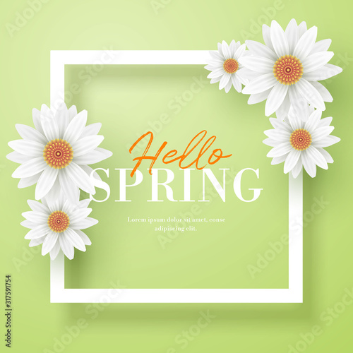 hello spring flower frame vector template