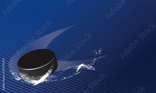 Hockey puck on ice abstract background