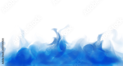 Thick blue smoke. Realistic blue fog. White background. Abstract vector illustration. Isolated. Illustration can be used as banner or for advertising. Blue liquid evaporates. Water. 