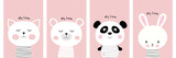 Cute funny cartoon animals character, cat, bear, panda and rabbit.